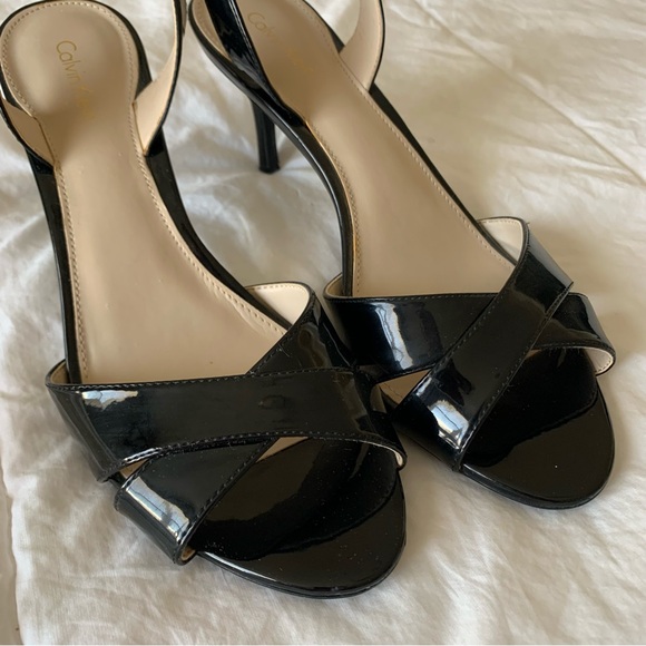 Calvin Klein Women’s Black Patent Slip-on Heels, open-toe sandal Sz 10 - Picture 4 of 8